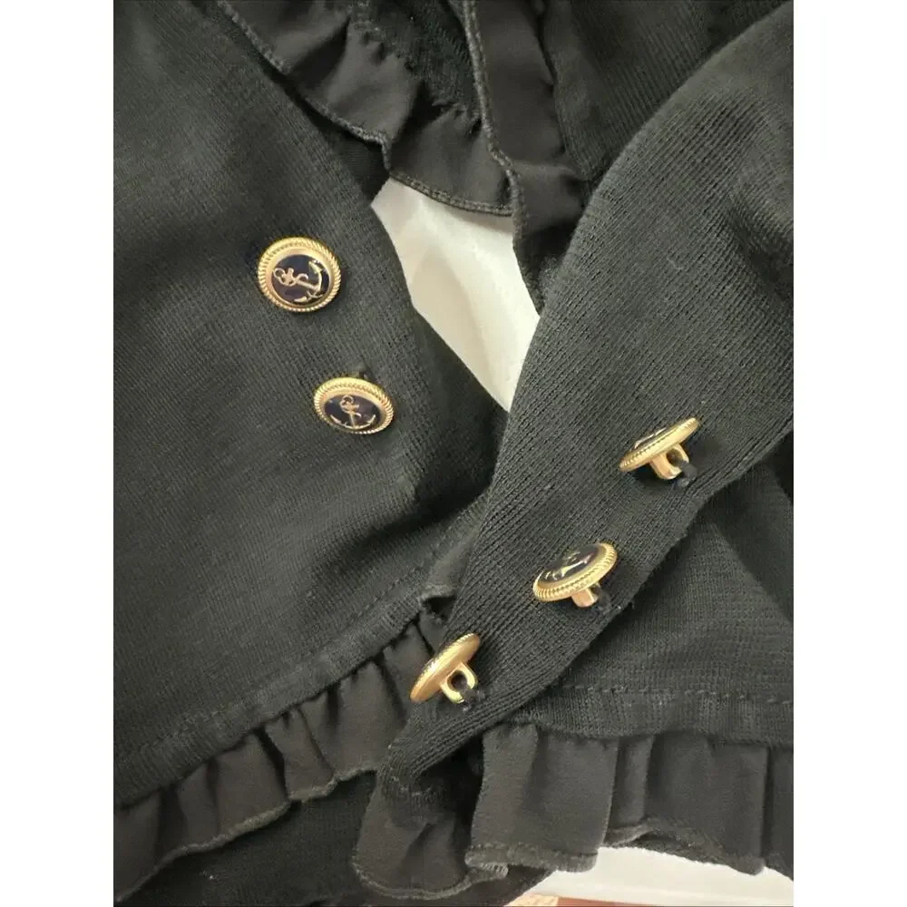 Ming Wang Cardigan Jacket Women Large Petite Black Ruffle Anchor Button Nautical